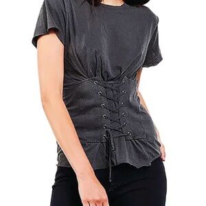 NSF Charcoal Lace-Up Corset Tee